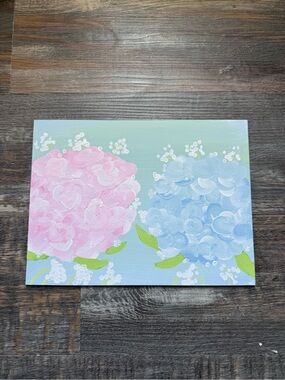 Pink and Blue Hydrangea Acrylic Canvas Painting